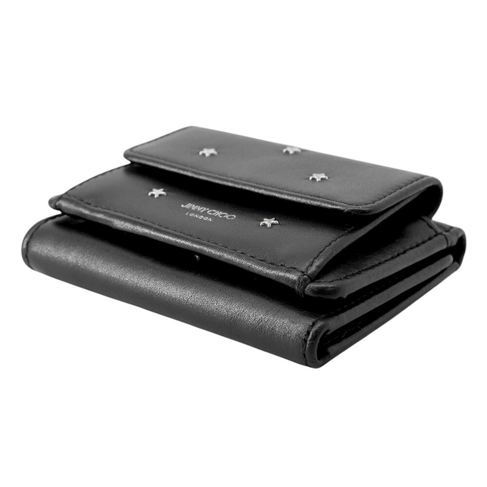 Jimmy Choo Nemo Studded Tri-fold Wallet, Compact Leather Black, Wallet for Women